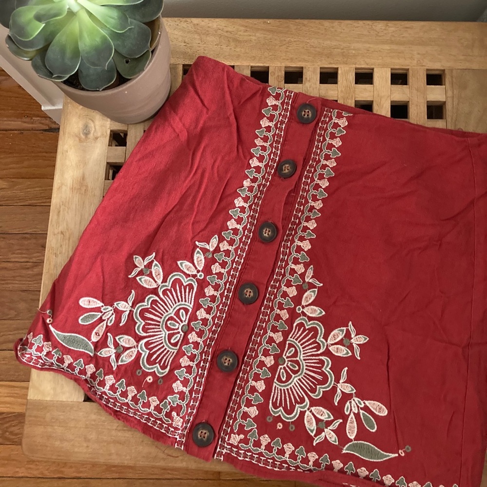 Francesca’s Embroidered Button Up Skirt
